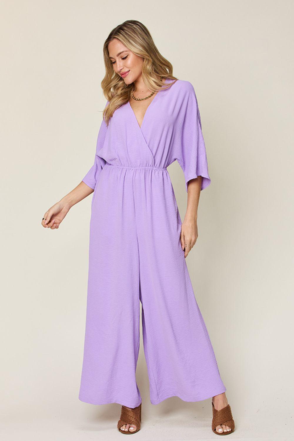 Double Take Full Size Half Sleeve Wide Leg Jumpsuit Carauana Store