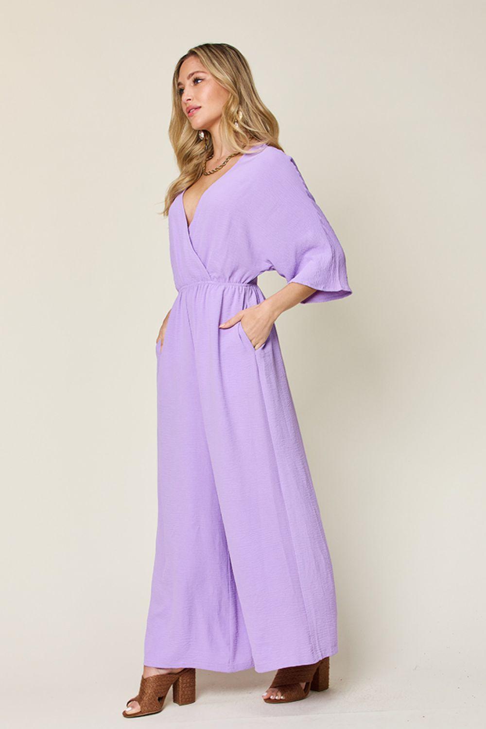 Double Take Full Size Half Sleeve Wide Leg Jumpsuit Carauana Store