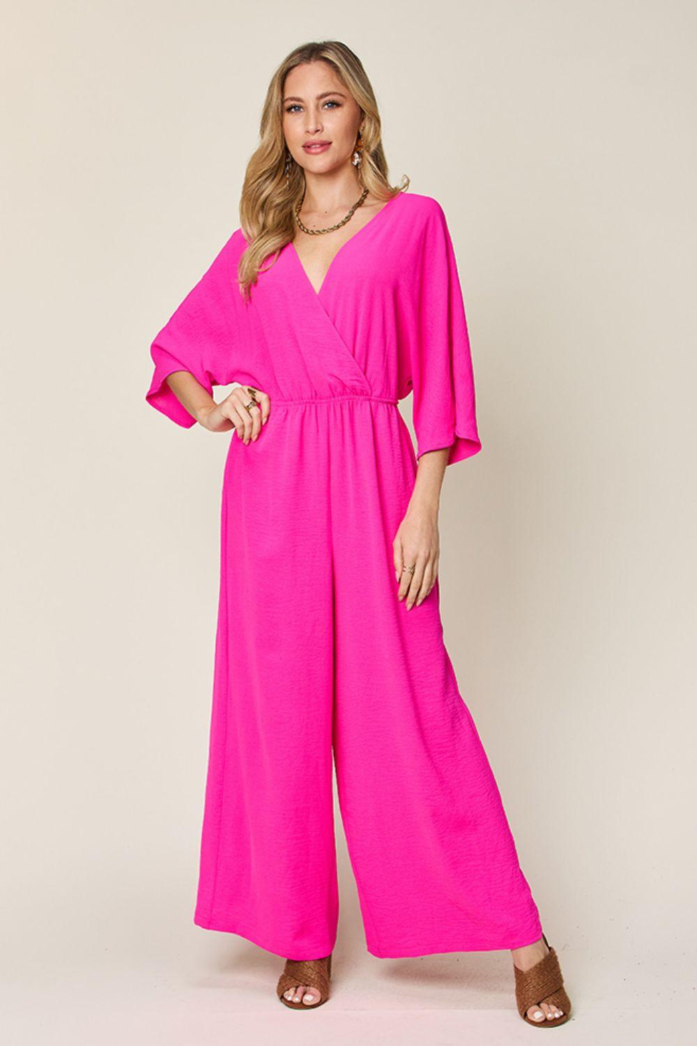 Double Take Full Size Half Sleeve Wide Leg Jumpsuit Carauana Store