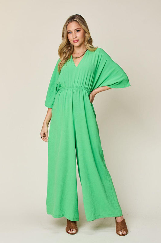 Double Take Full Size Half Sleeve Wide Leg Jumpsuit Carauana Store