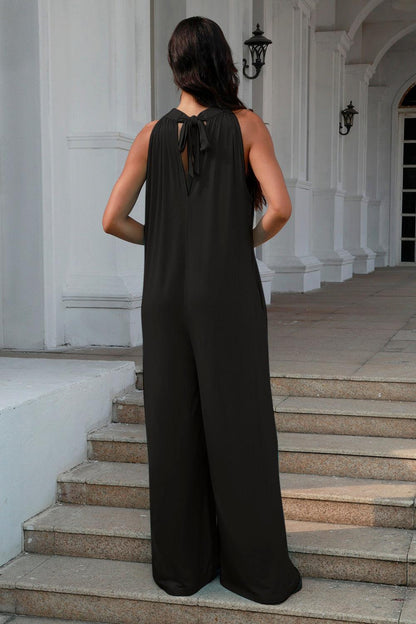 Double Take Full Size Tie Back Cutout Sleeveless Jumpsuit Carauana Store