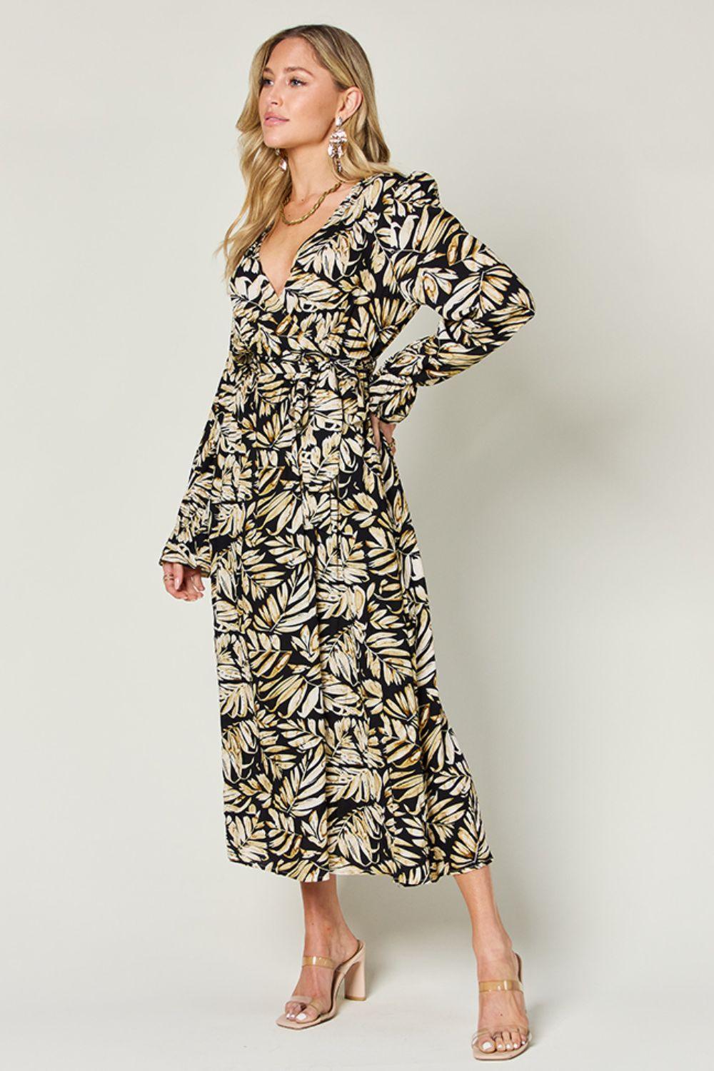 Double Take Full Size Tie Back Flounce Sleeve Dress Carauana Store