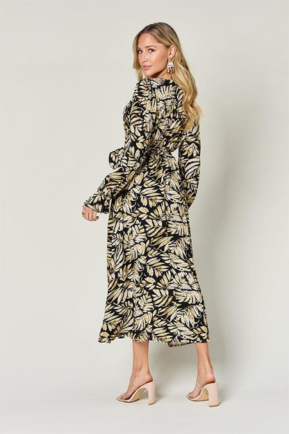 Double Take Full Size Tie Back Flounce Sleeve Dress Carauana Store
