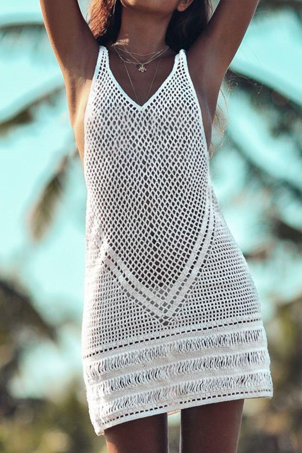 Double Take Openwork V-Neck Tank Knit Cover Up Carauana Store