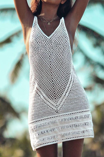 Double Take Openwork V-Neck Tank Knit Cover Up Carauana Store