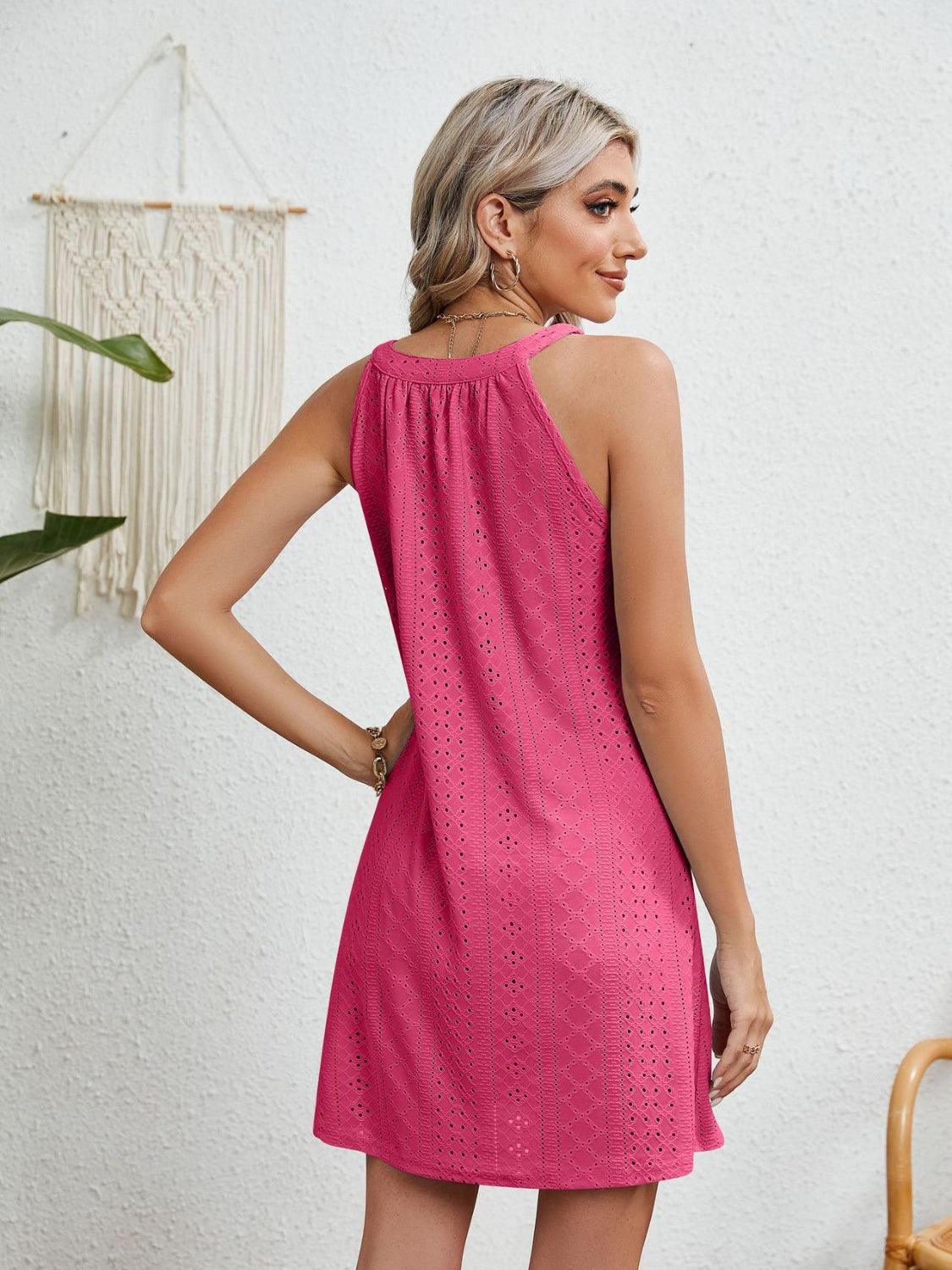 Eyelet Grecian Neck Mini Dress Carauana Store