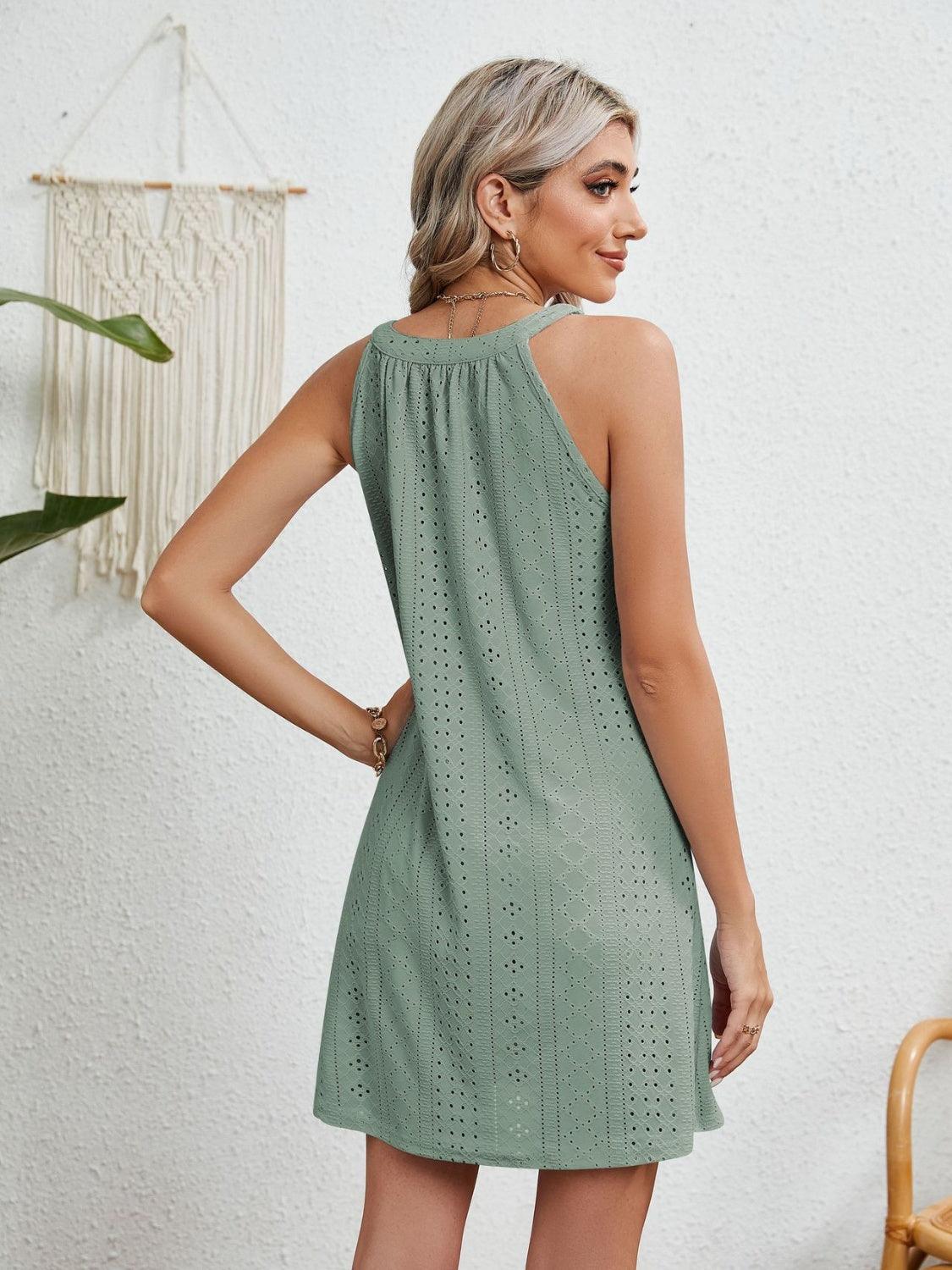 Eyelet Grecian Neck Mini Dress Carauana Store