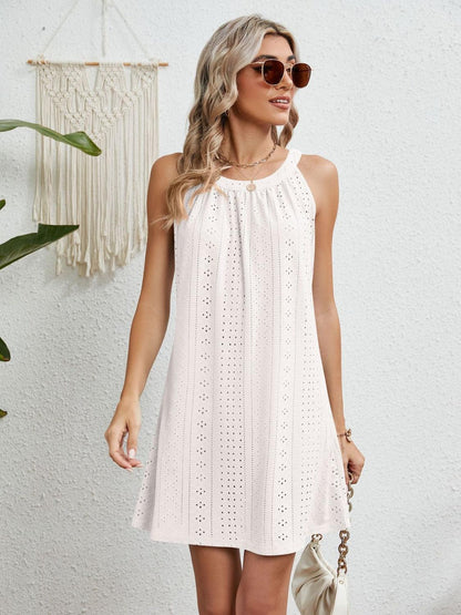 Eyelet Grecian Neck Mini Dress Carauana Store