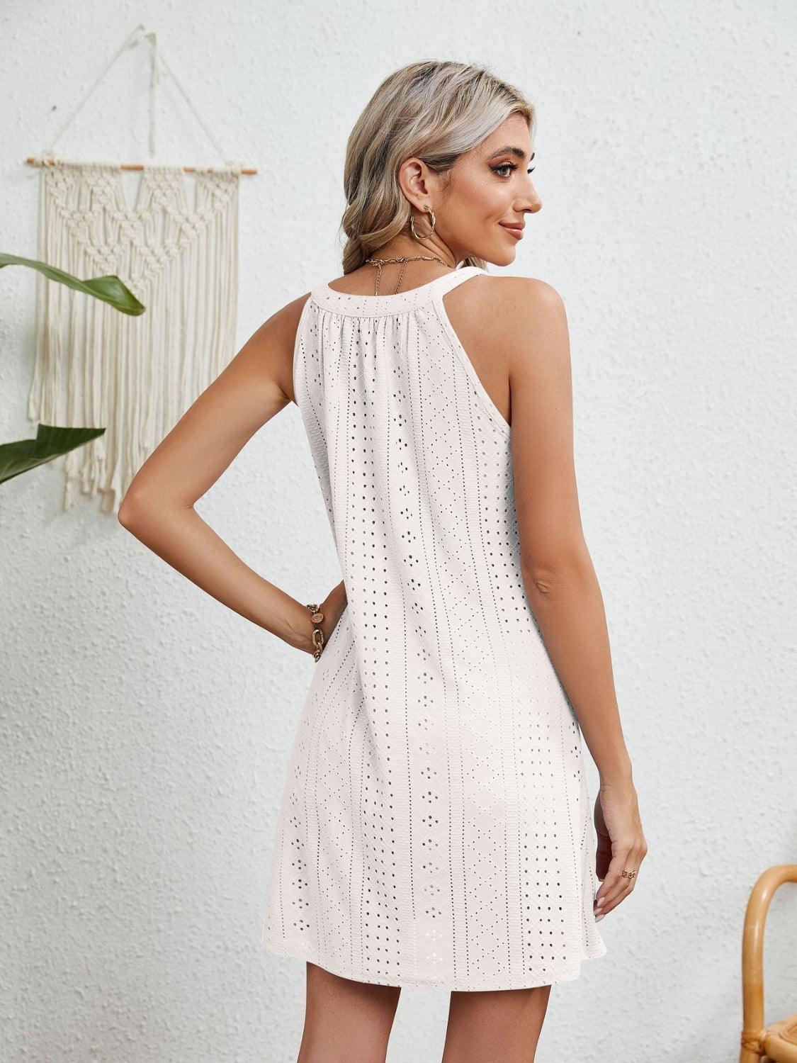 Eyelet Grecian Neck Mini Dress Carauana Store