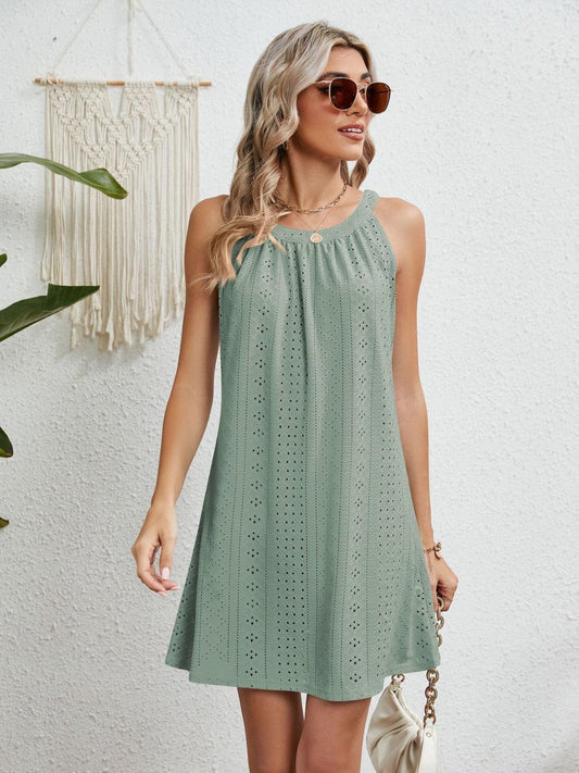 Eyelet Grecian Neck Mini Dress Carauana Store