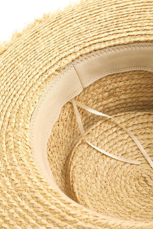 Fame Adjustable Strap Raw Hem Weave Hat Carauana Store