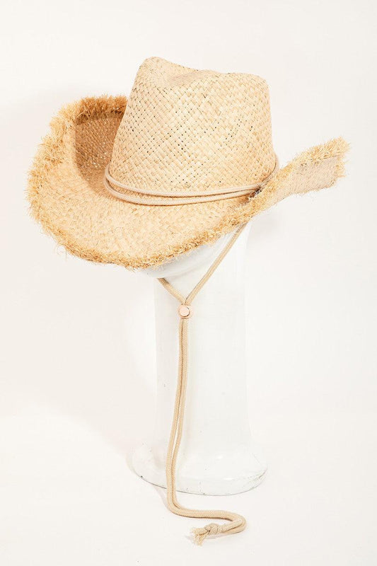 Fame Adjustable Strap Raw Hem Weave Hat Carauana Store