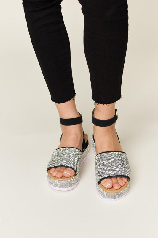 Forever Link Rhinestone Buckle Strappy Wedge Sandals Carauana Store