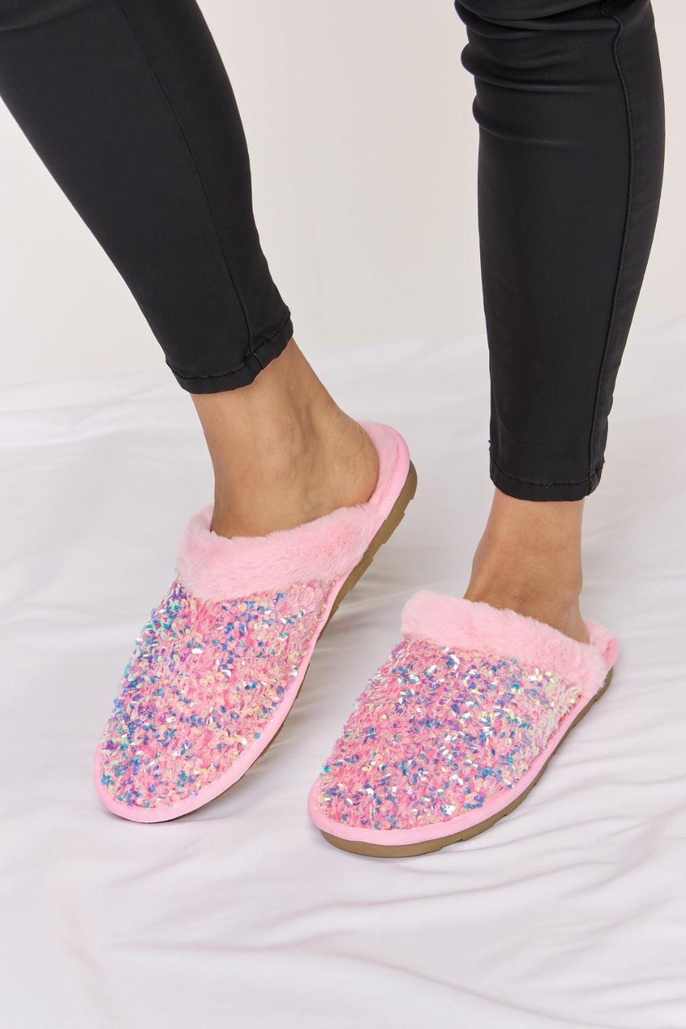 Forever Link Sequin Plush Round Toe Slippers Carauana Store
