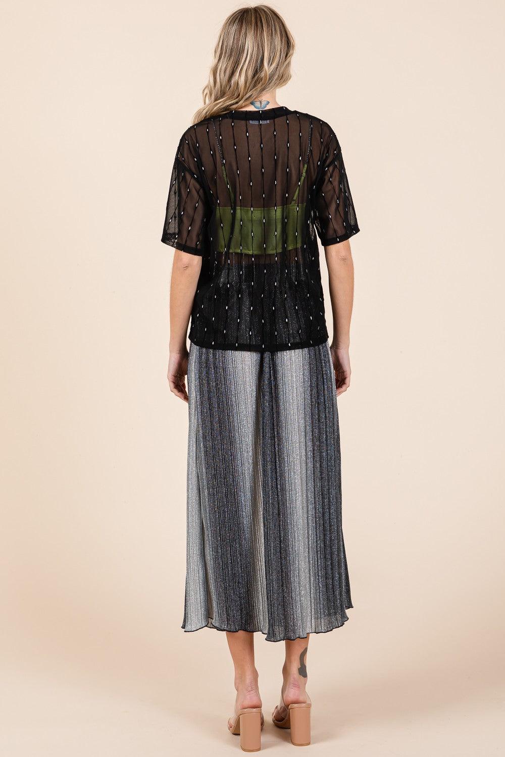 GeeGee Round Neck Drop Shoulder Mesh Glitter Top Carauana Store