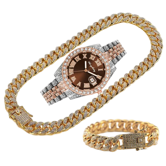 Gold chain bracelet with a watch face