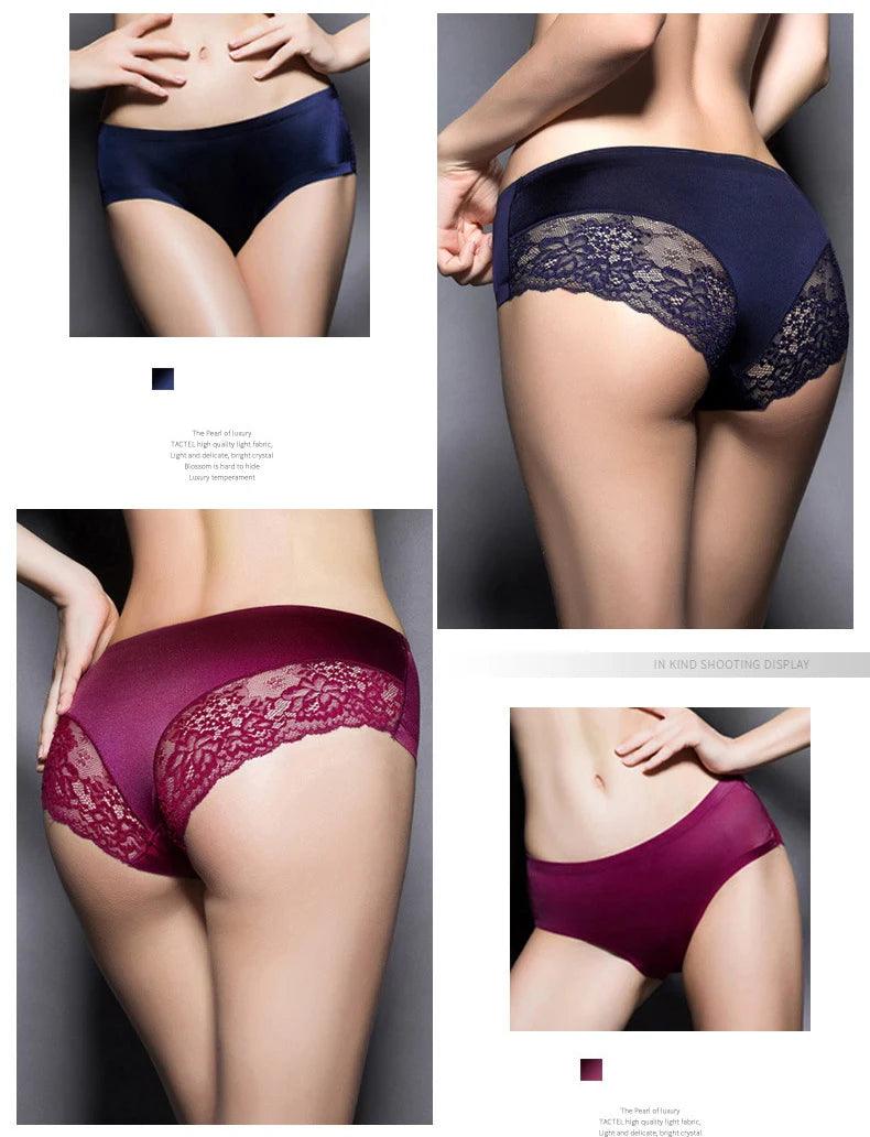 3Pcs Women's Lace Seamless Panties Set - Luxurious Mid-Rise Cotton Spandex Nylon Briefs | Carauana Carauana Store