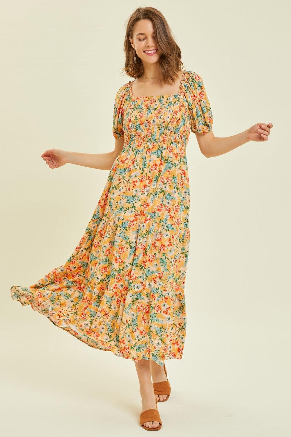 HEYSON Full Size Floral Smocked Tiered Midi Dress Carauana Store