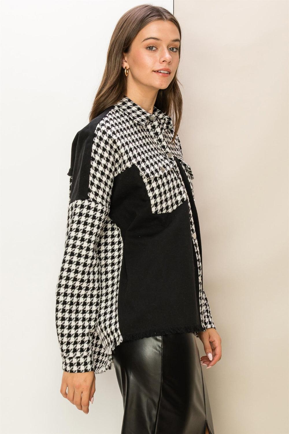 HYFVE Houndstooth Contrast Raw Hem Jacket Carauana Store