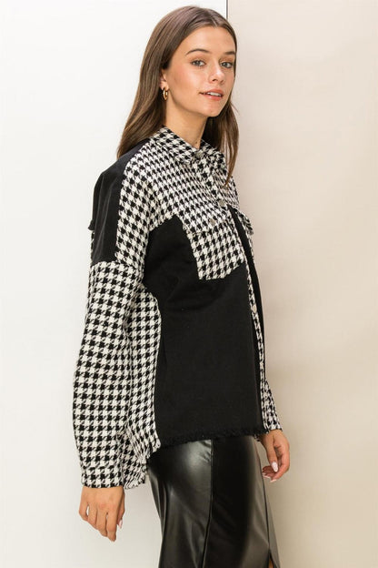 HYFVE Houndstooth Contrast Raw Hem Jacket Carauana Store