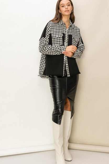 HYFVE Houndstooth Contrast Raw Hem Jacket Carauana Store