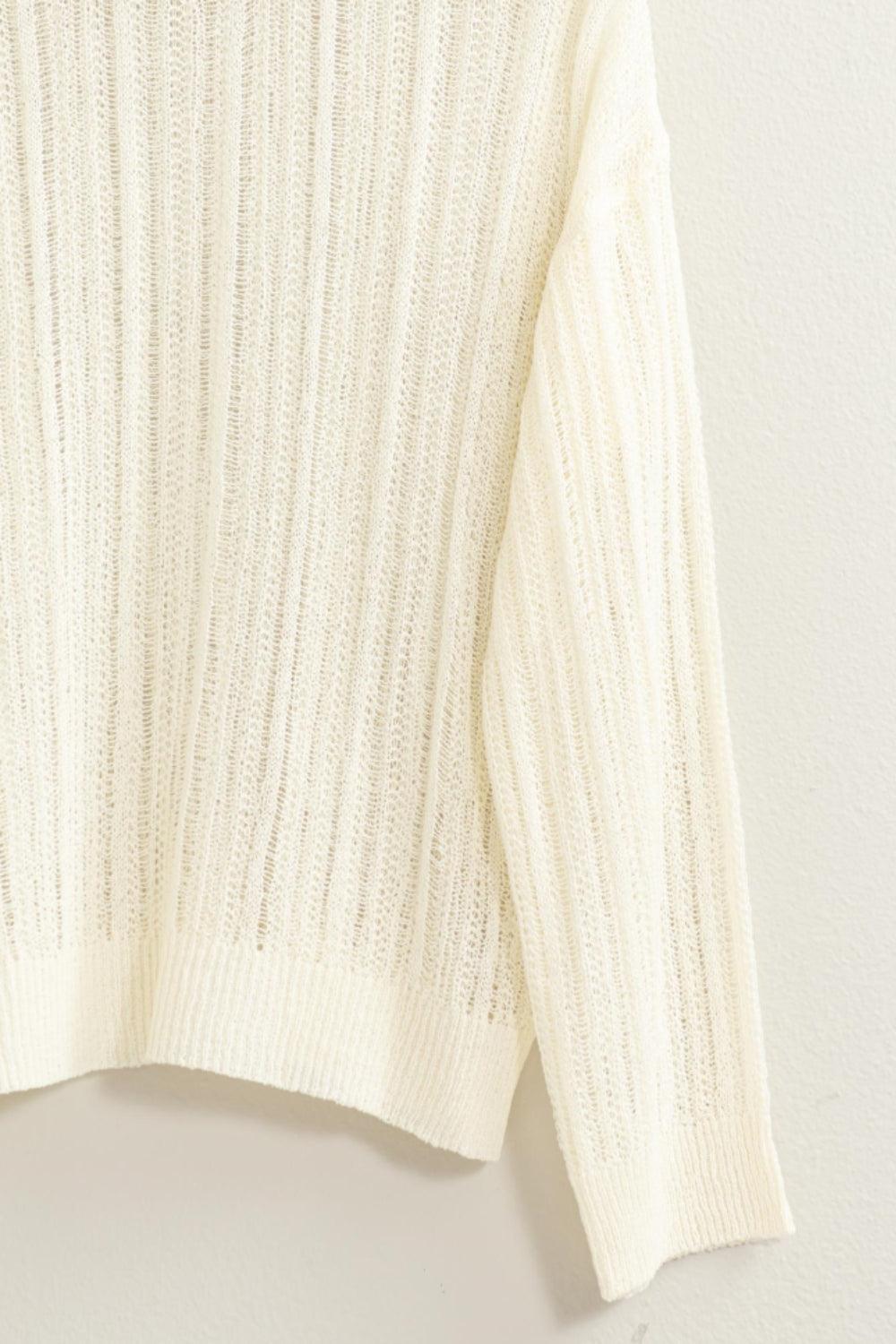 HYFVE Openwork Ribbed Trim Long Sleeve Knit Top Carauana Store