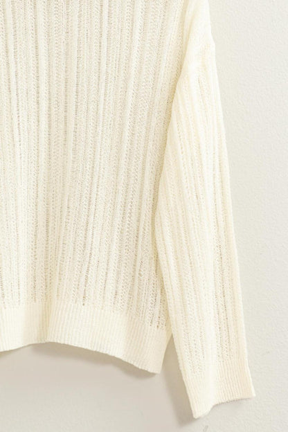 HYFVE Openwork Ribbed Trim Long Sleeve Knit Top Carauana Store