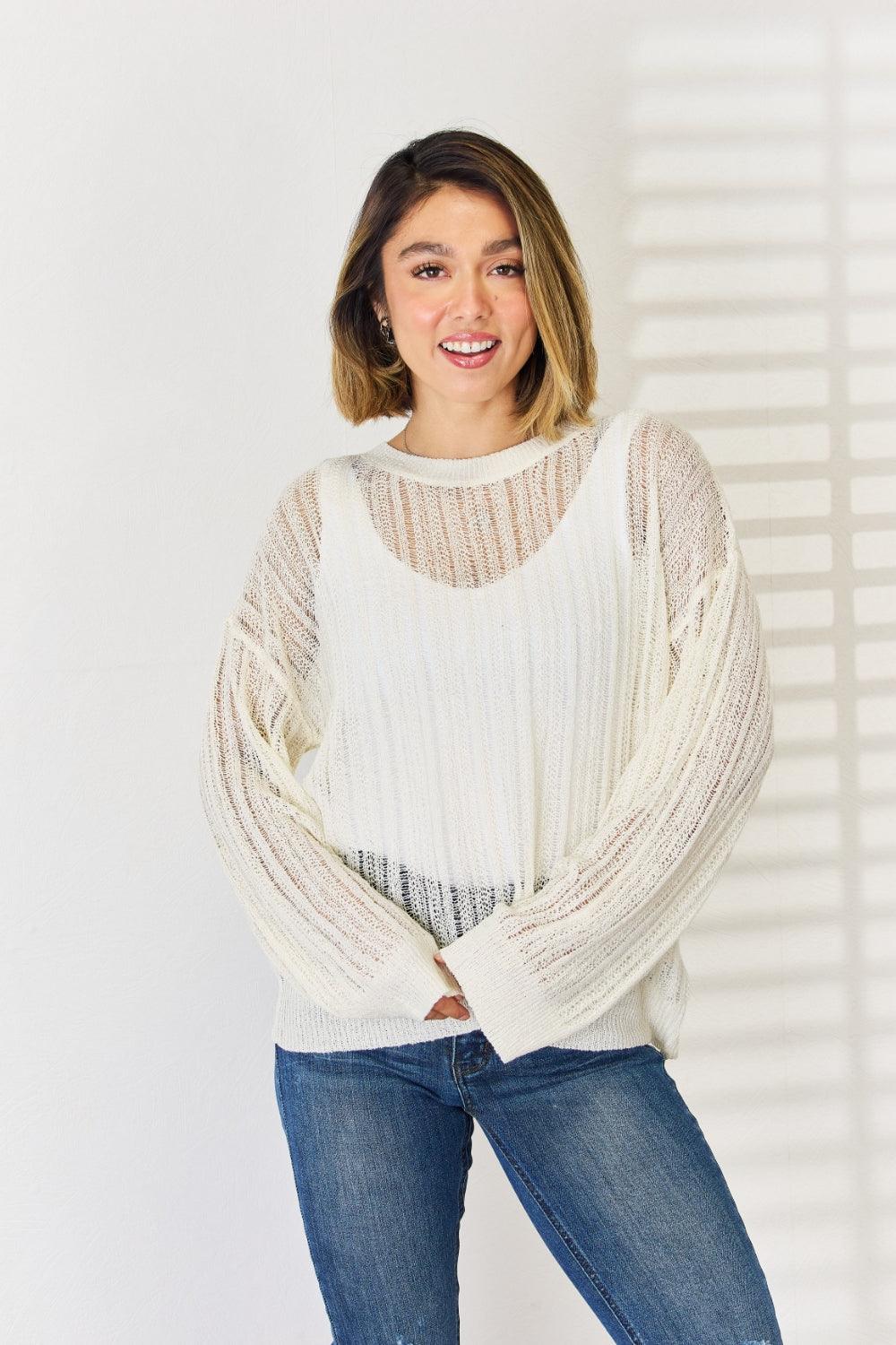 HYFVE Openwork Ribbed Trim Long Sleeve Knit Top Carauana Store