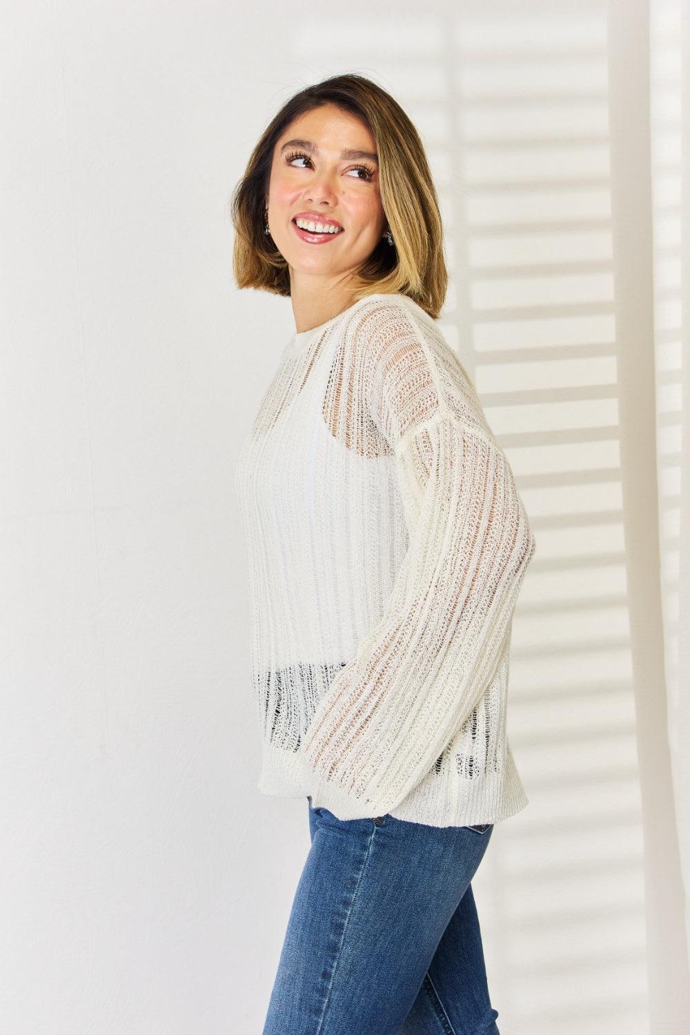 HYFVE Openwork Ribbed Trim Long Sleeve Knit Top Carauana Store