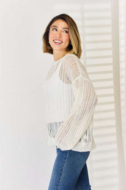 HYFVE Openwork Ribbed Trim Long Sleeve Knit Top Carauana Store