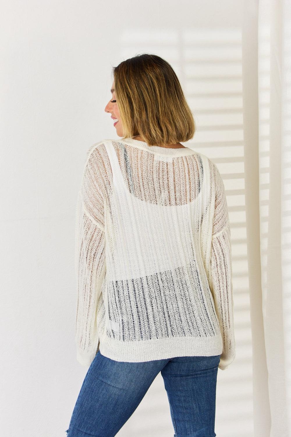 HYFVE Openwork Ribbed Trim Long Sleeve Knit Top Carauana Store