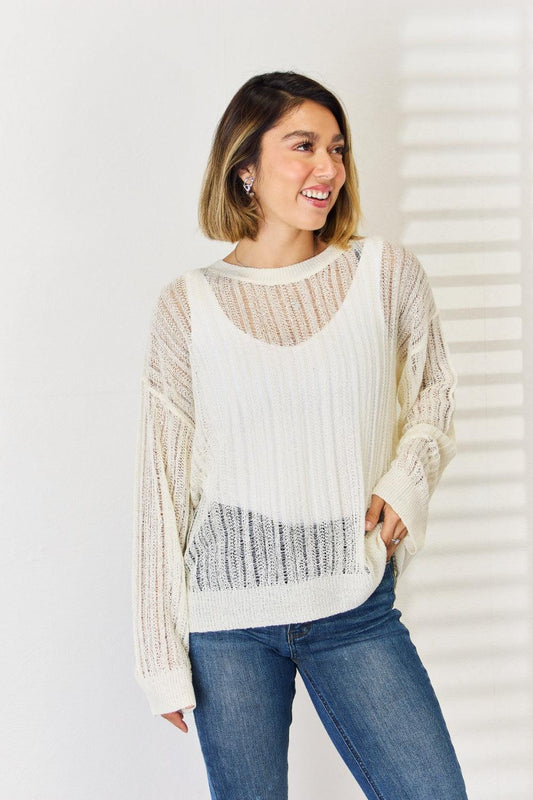 HYFVE Openwork Ribbed Trim Long Sleeve Knit Top Carauana Store