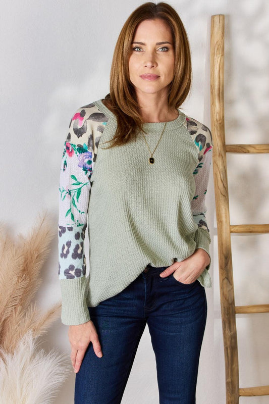 Hailey & Co Full Size Printed Round Neck Blouse Carauana Store
