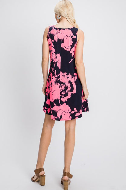 Heimish Full Size Floral V-Neck Tank Dress with Pockets Carauana Store