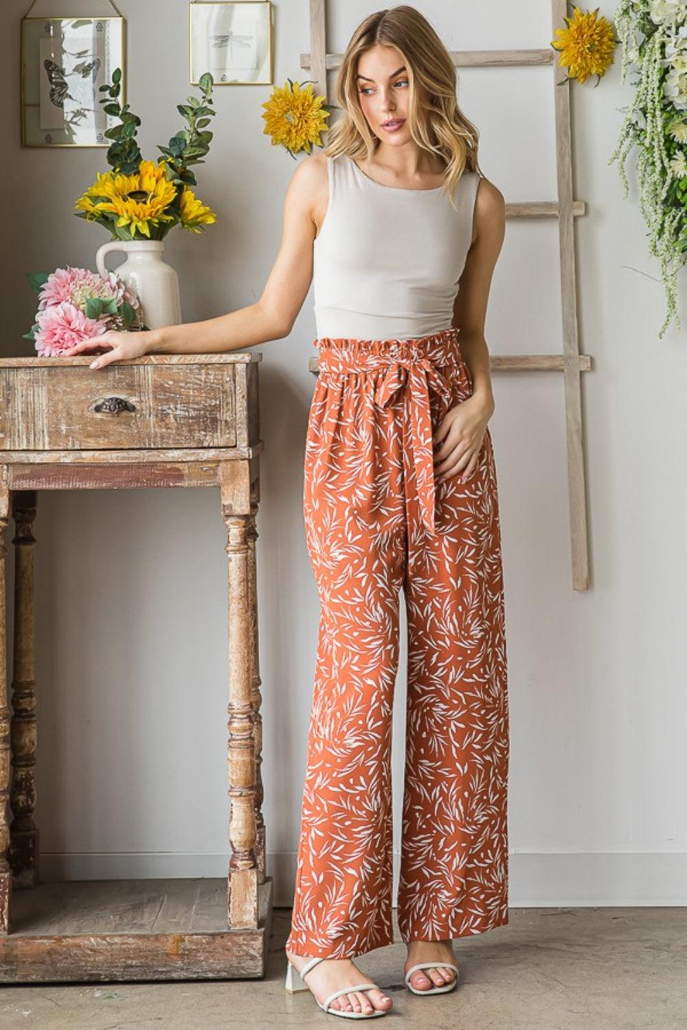 Heimish Full Size Printed Tied Straight Casual Pants Carauana Store