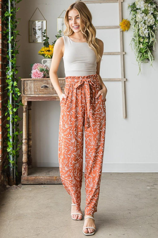 Heimish Full Size Printed Tied Straight Casual Pants Carauana Store