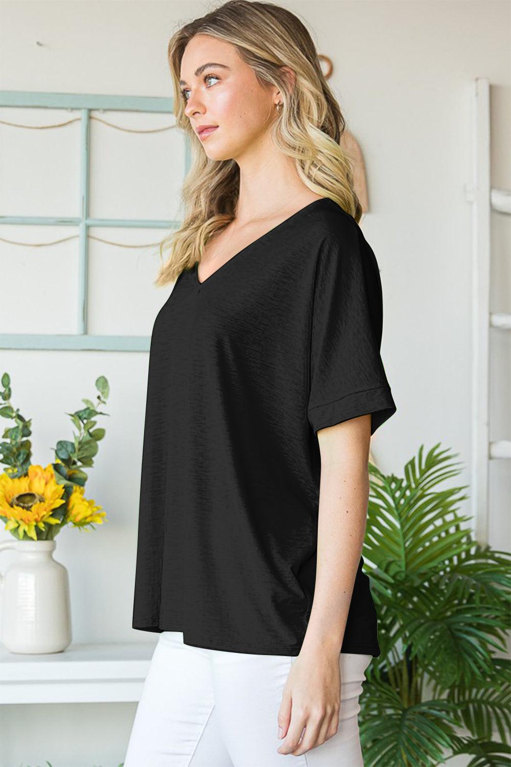 Heimish Full Size V-Neck Short Sleeve T-Shirt Carauana Store