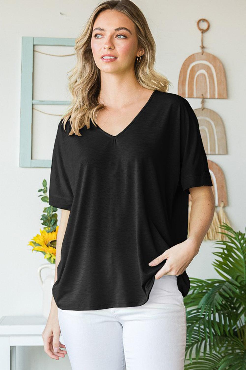 Heimish Full Size V-Neck Short Sleeve T-Shirt Carauana Store