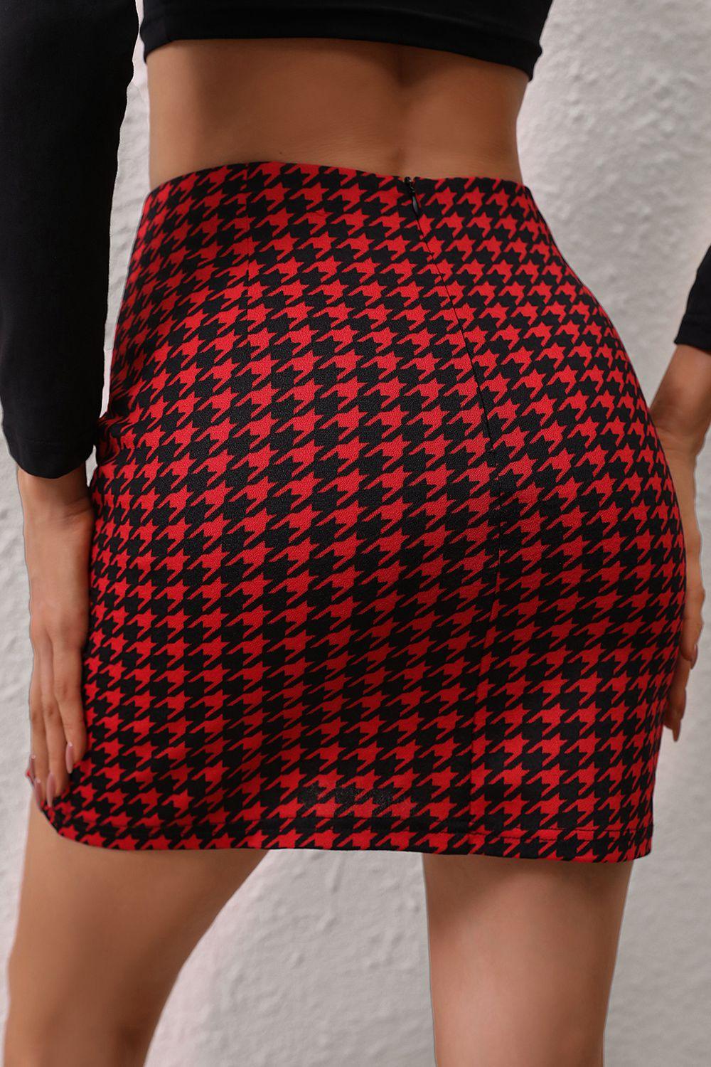 Houndstooth Slit Mini Skirt Carauana Store