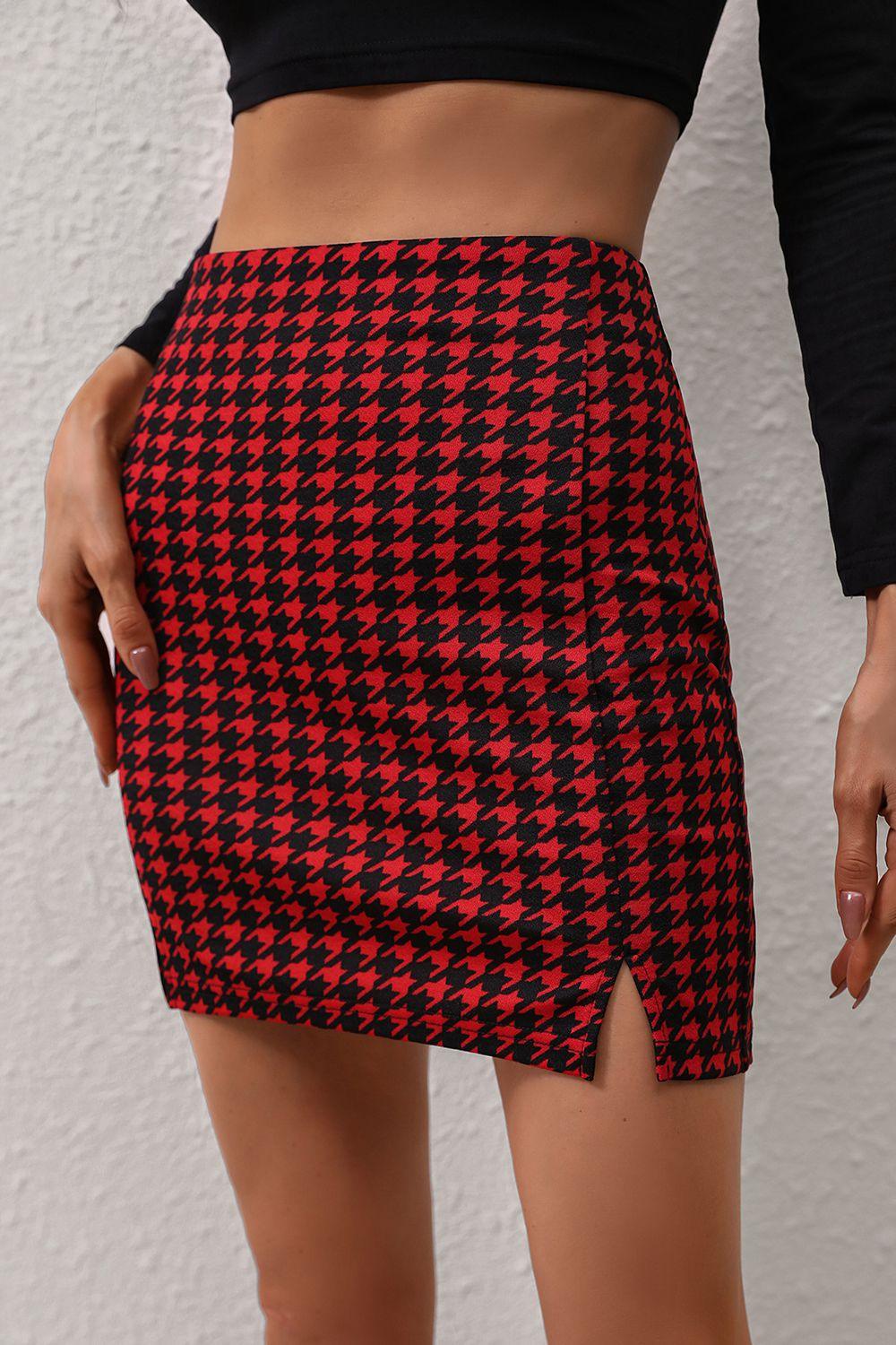 Houndstooth Slit Mini Skirt Carauana Store