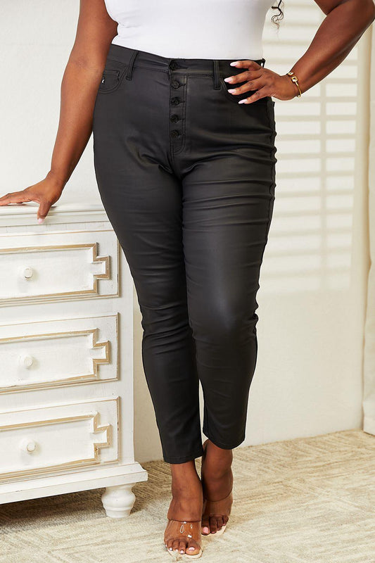 Kancan Full Size High Rise Black Coated Ankle Skinny Jeans Carauana Store