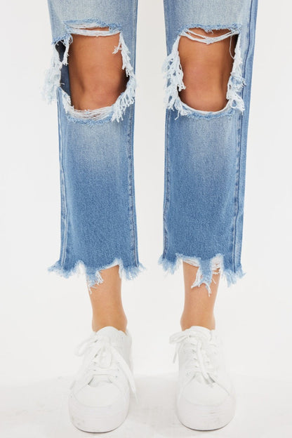 Kancan High Waist Chewed Up Straight Mom Jeans Carauana Store