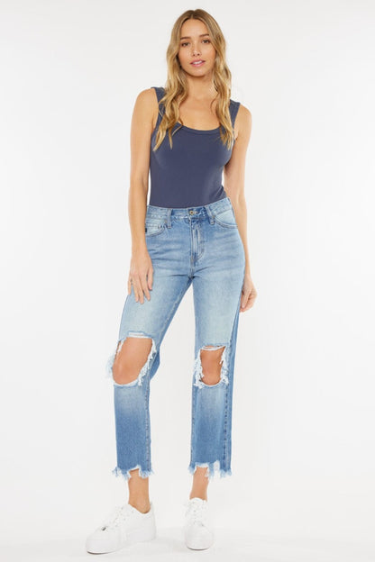 Kancan High Waist Chewed Up Straight Mom Jeans Carauana Store