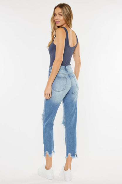 Kancan High Waist Chewed Up Straight Mom Jeans Carauana Store