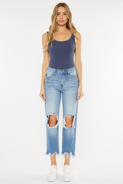 Kancan High Waist Chewed Up Straight Mom Jeans Carauana Store