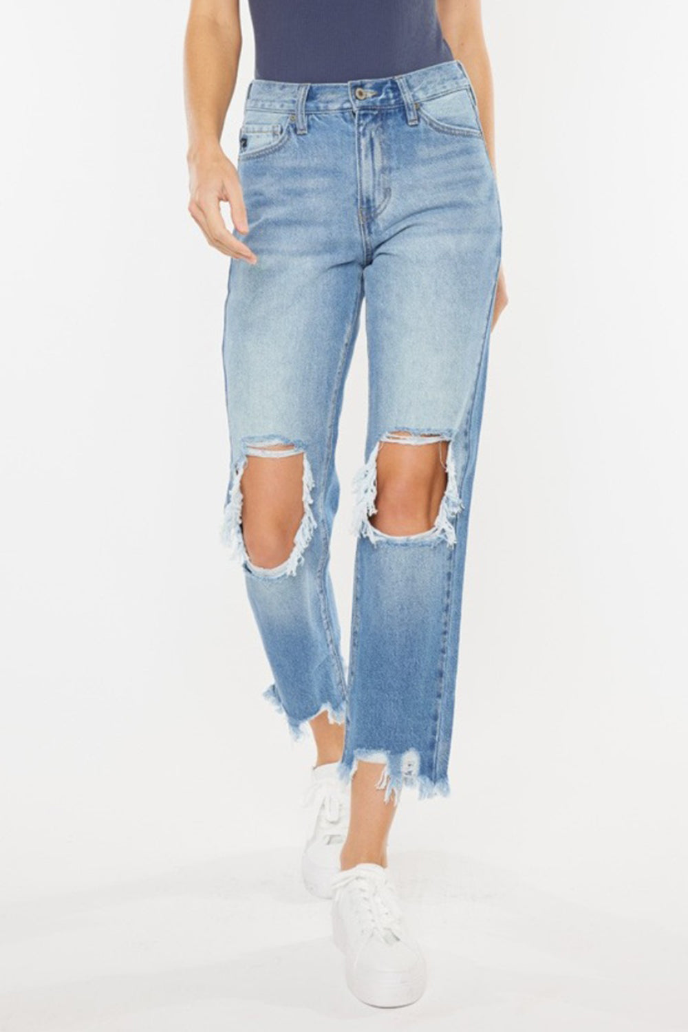 Kancan High Waist Chewed Up Straight Mom Jeans Carauana Store