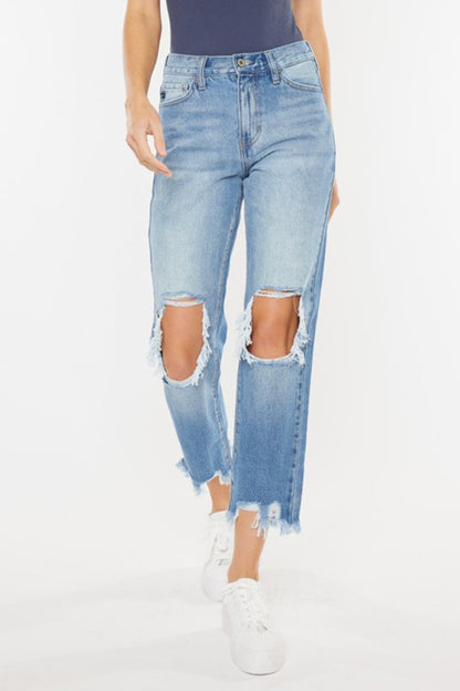 Kancan High Waist Chewed Up Straight Mom Jeans Carauana Store