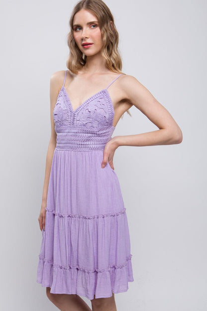 LOVE TREE Lace Detail Tied V-Neck Mini Cami Dress Carauana Store