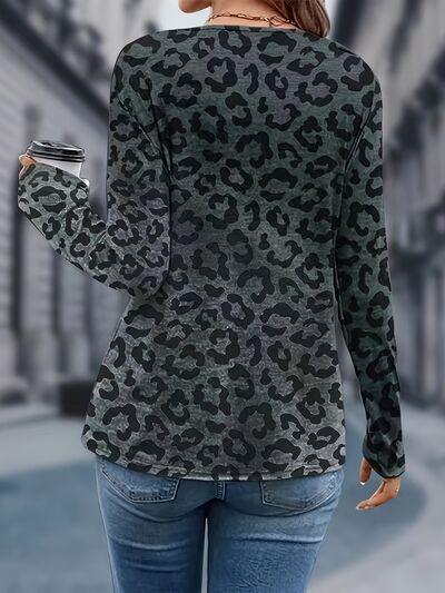 Leopard V-Neck Long Sleeve T-Shirt Carauana Store