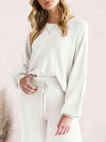 Long Sleeve Lounge Top and Drawstring Pants Set Carauana Store